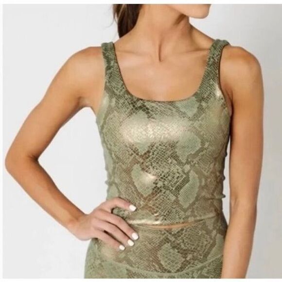 NWOT IVL Collective Oil Green & Gold Snakeskin Pattern Sports bra Crop Top 4 - Picture 1 of 10